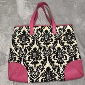 Kate Landry Extra Large Pink & Black Print Tote Shoulder Bag 18x15"